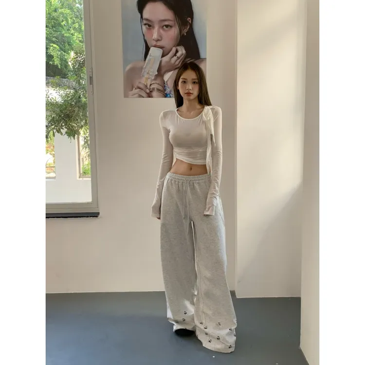 纯欲辣妹简约时尚修身显瘦短款上衣秋季高腰休闲百搭长裤两件套潮