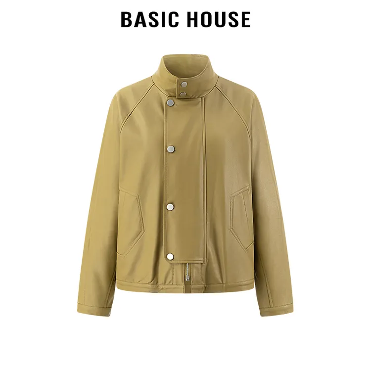 百家好/Basic House复古休闲设计感宽松皮衣外套女通勤夹克秋2024