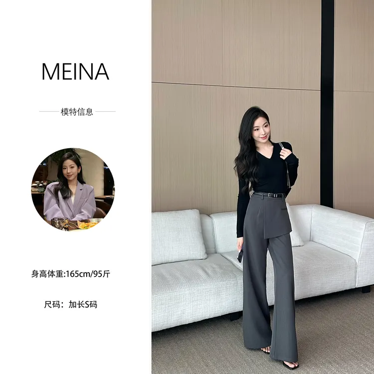 MEINA【蒙多往事】2025新款屁帘假两件设计感高级感直筒显瘦休闲裤