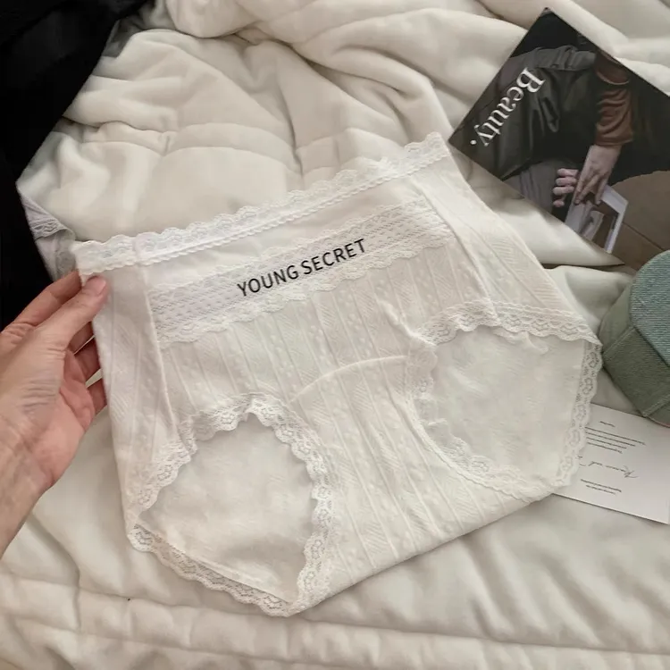 提花短裤女中高腰大码胖mm抗菌加长裆透气三角裤蕾丝字母底裤