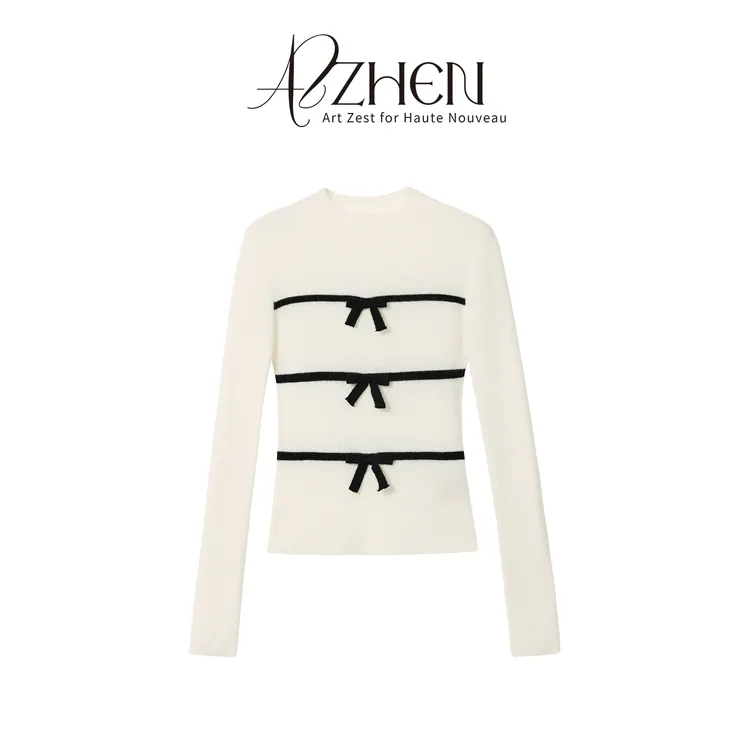 AZZHEN【小香礼物】亲肤法式蝴蝶结长袖修身山羊绒打底AZ5PZT10秋冬