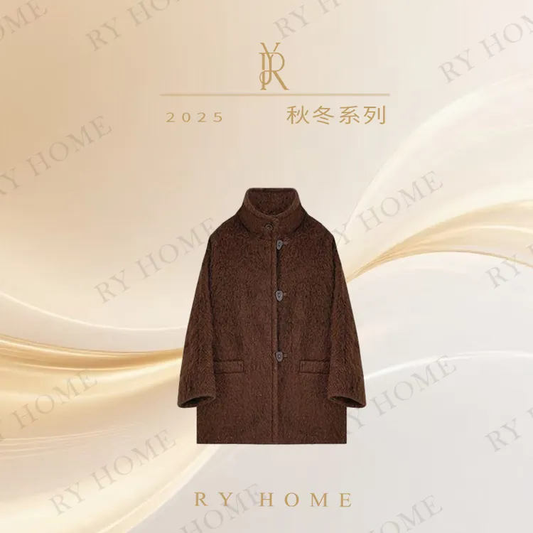 【容雨RYHOME】绵羊毛肌理感立领中长款百搭毛呢外套253W2400