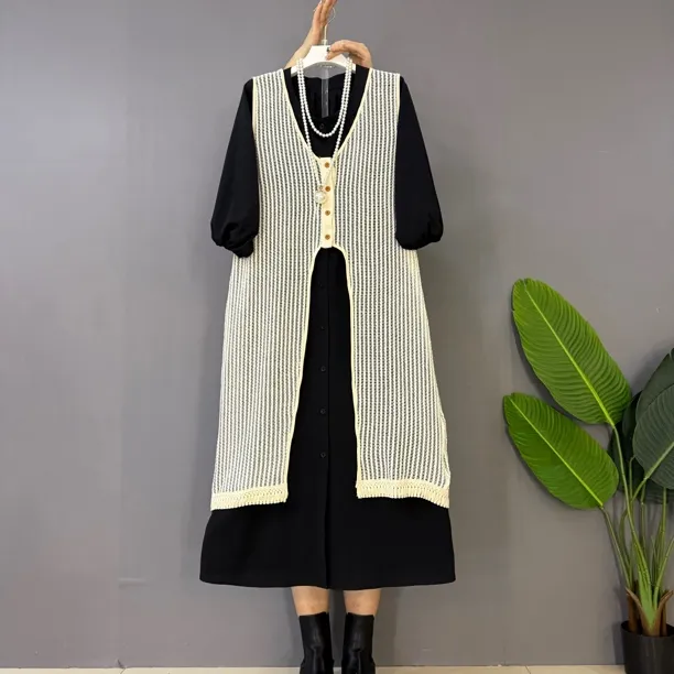 新款大码女装欧货时尚宽松五分袖连衣裙十外搭两件套套装