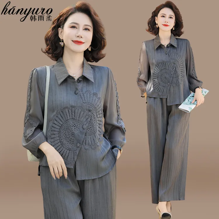 妈妈夏装新中式衬衫套装2025新款中老年女装夏季短袖上衣服春秋装