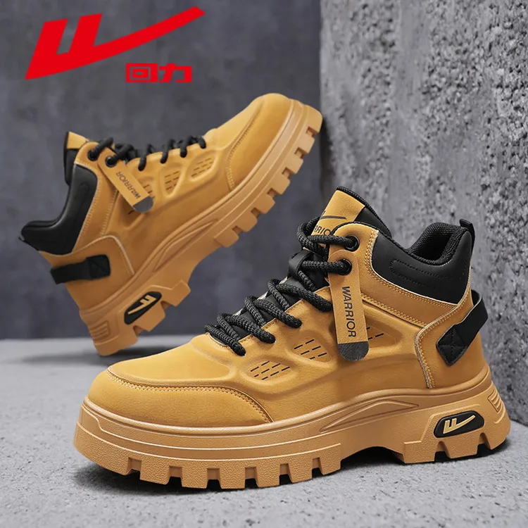 Warrior/回力秋季新款男士高帮马丁靴厚底增高耐磨防水纯色潮流