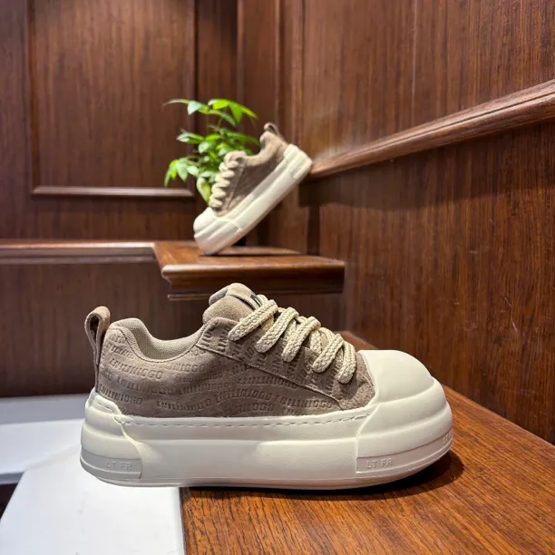 【文麒潮鞋】新款男鞋皮面厚底简约纯色百搭时尚潮流低帮男士休闲鞋