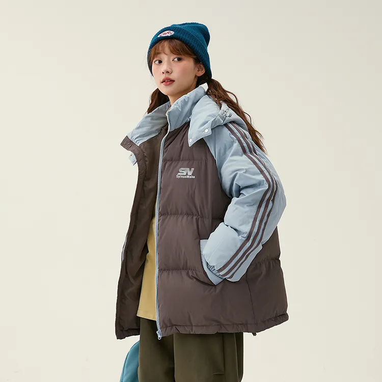 初中生2024冬季新款女大童白鸭绒撞色连帽羽绒服加厚C24DY0034Y