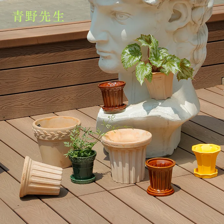 BD&BF联名定制款花盆香草皇家花边手工陶土花盆客厅阳台落地植物