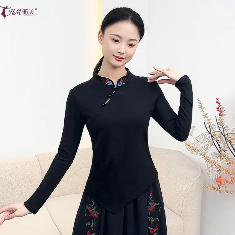 古典舞中国风旗袍式长袖成人上衣秋冬练功服民族风服装