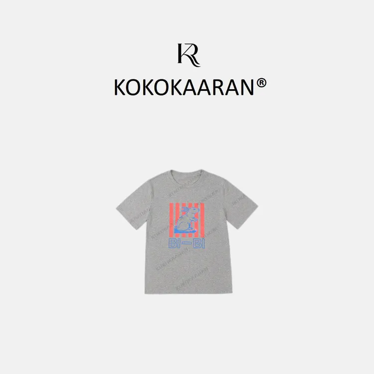 kokokaaran/可可咔伦‘’兔兔T‘’设计感复古印花圆领短袖SH250184