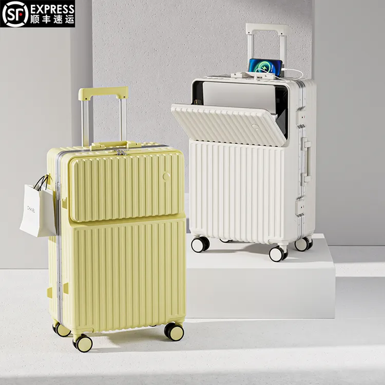 前开盖铝框行李箱新款女拉杆箱静音万向轮密码箱男旅行箱24登机箱
