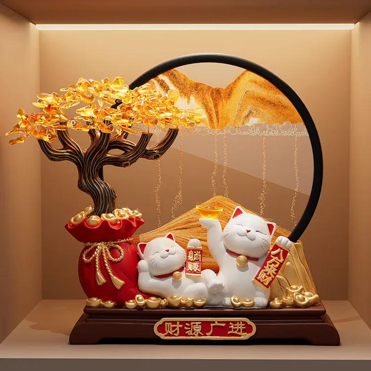 发财树摆件招财猫流沙画办公室乔迁开业大吉礼物礼品