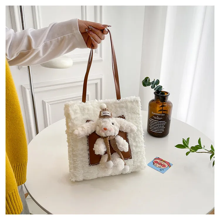 可爱绒绒兔单肩包手工DIY自制创意编织新款秋冬送女友情人节礼物