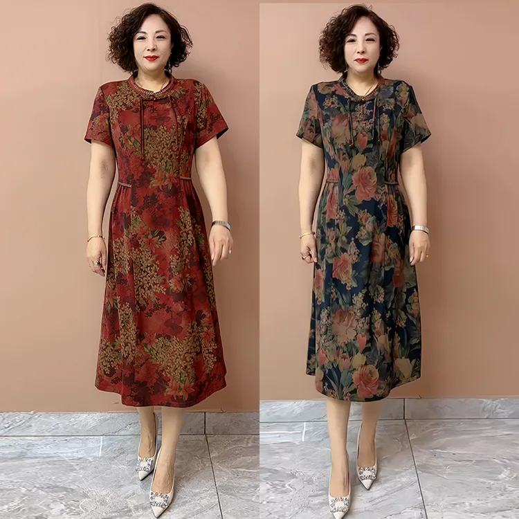 夏季新款中老年妈妈时尚减龄连衣裙高贵气质宽松显瘦中老年打底裙