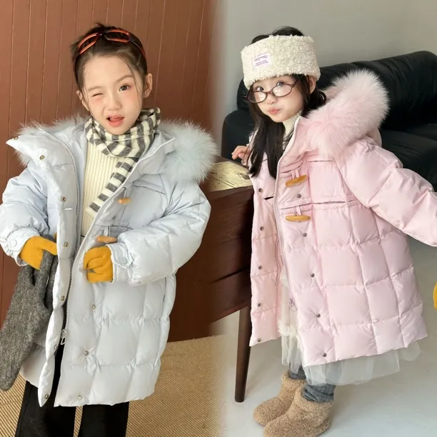 新款秋冬季中长款儿童90白鸭绒毛毛领外套YR699