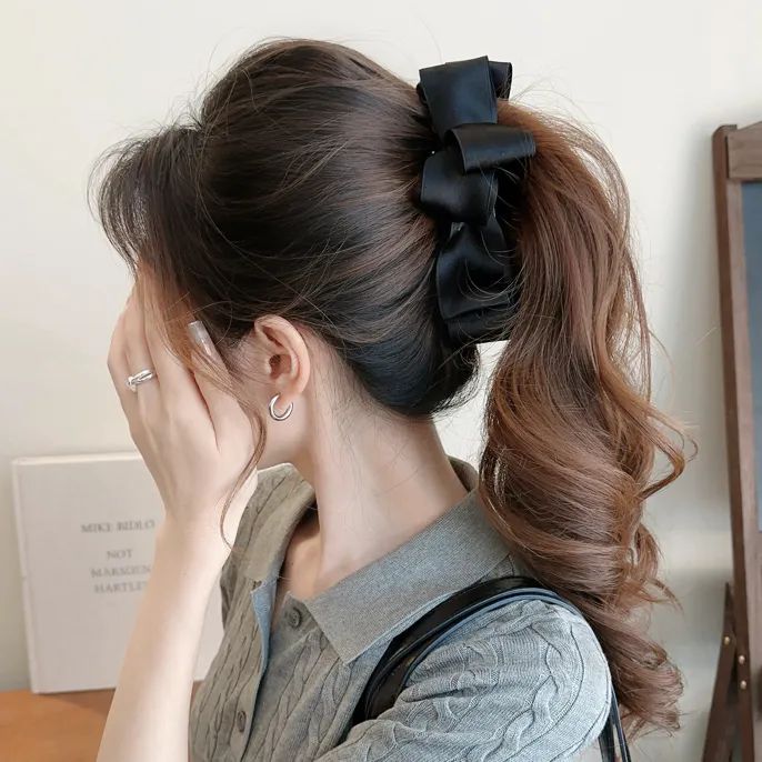 Jennie同款！韩系缎面蝴蝶结显发量显高颅顶马尾香蕉夹百搭发饰女