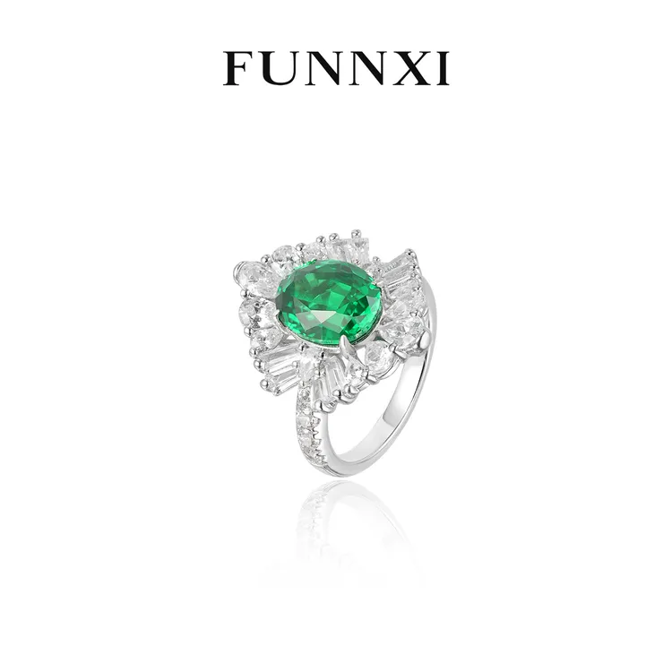 FUNNXI 培育祖母绿【薄荷糖】简约绿色高级轻奢时尚大气戒指