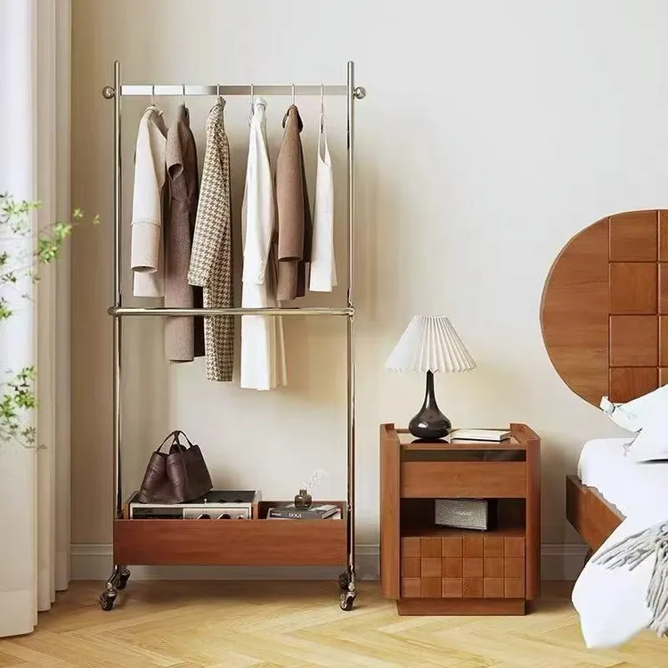 不锈钢挂衣架衣帽架落地可收纳移动家用酒店卧室挂衣高级衣架