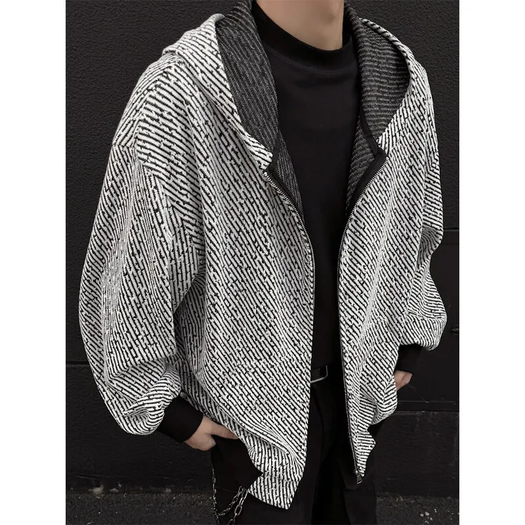 春季格子复古外套时尚扭花卫衣拉链磨毛开衫潮流夹克长袖常规款