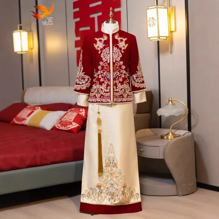 秀禾服男生新款中式新郎结婚新娘礼服唐装汉服龙凤褂新中式敬酒服