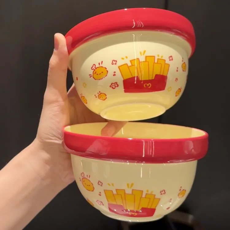 【新品来袭】炸鸡薯条 4.7英寸米饭碗两个装釉下彩陶瓷餐具网红可爱