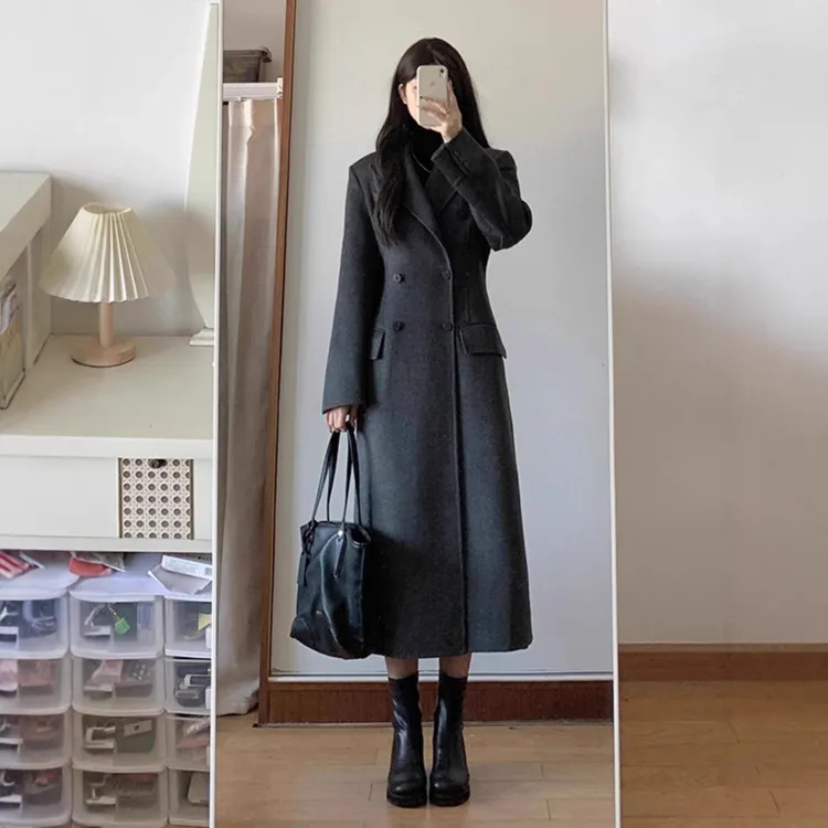 灰色呢子大衣女年秋冬季新款毛呢外套高级感时尚百搭气质衣服