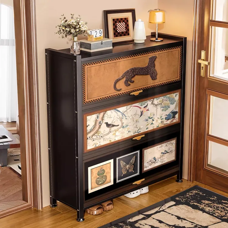 入户门口钢制鞋柜2025新款家用大容量收纳储物柜一体多层中古鞋架