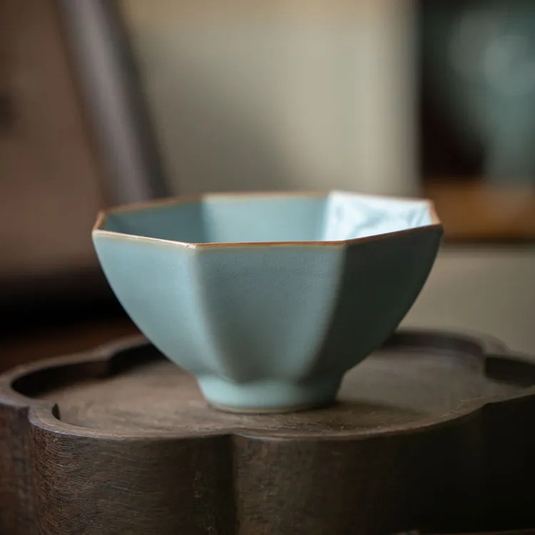 简匠汝窑原矿天青釉开片可养大八方杯
