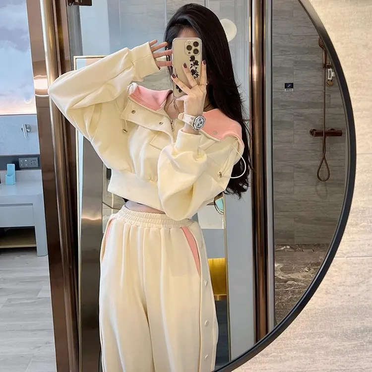 网红炸街连帽运动衫套装女2025年秋冬洋派减龄卫衣阔腿裤两件套潮