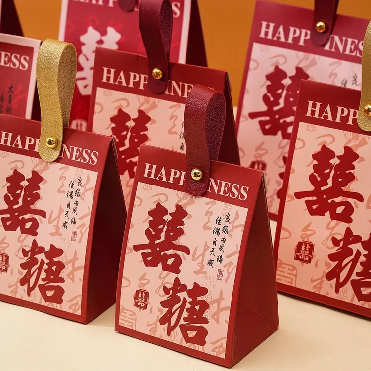 新款手提式结婚喜糖盒子婚礼糖果盒喜糖袋子伴手礼回礼折叠可放烟