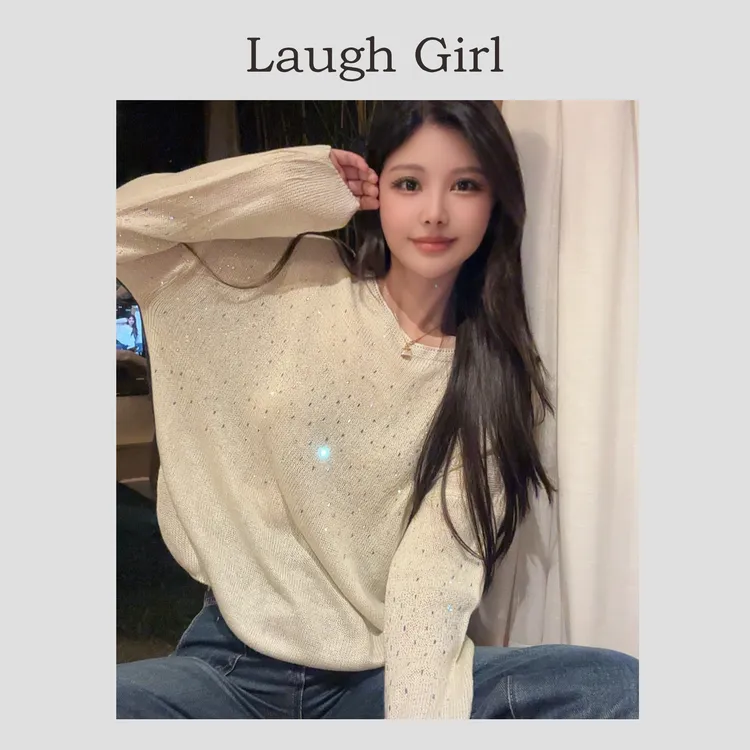 楚楚君 Laugh girl【星尘絮语】新款宽松细闪针织长袖毛衣XL53758J