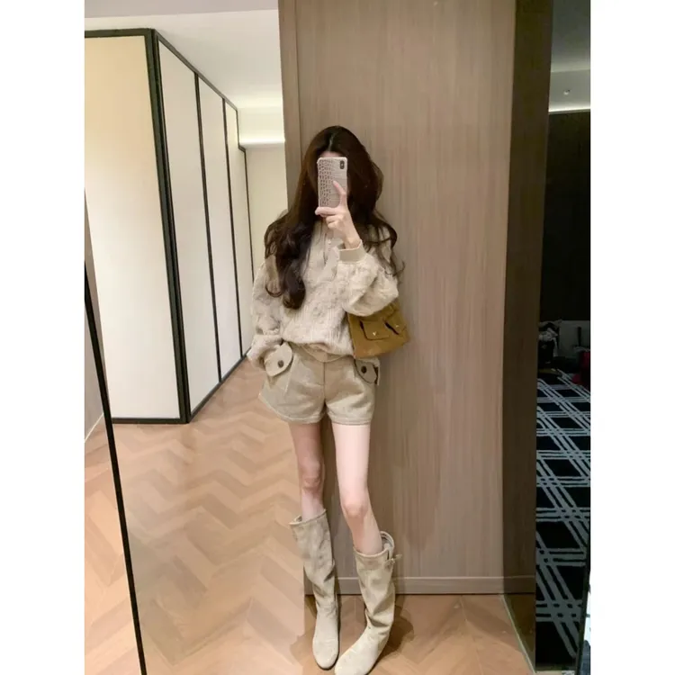 2025秋冬新款独特设计感上衣慵懒风复古提花针织衫毛衣女休闲短裤