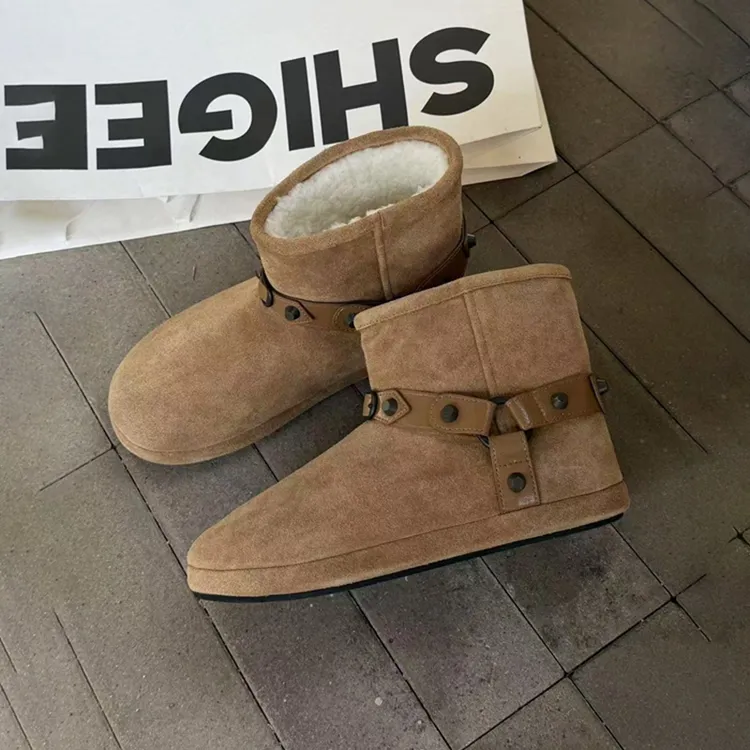 诗歌兰厚底雪地靴女2025秋冬新款皮毛一体加绒保暖短靴子5288-12