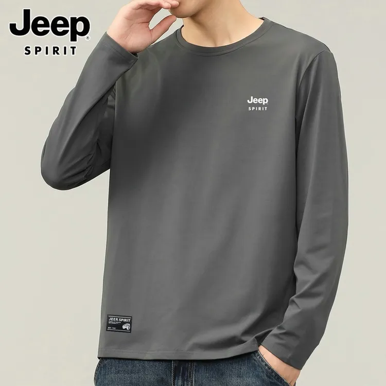 JEEP SPIRIT长袖恤男士秋季2025新款圆领套头打底衫休闲纯色内搭