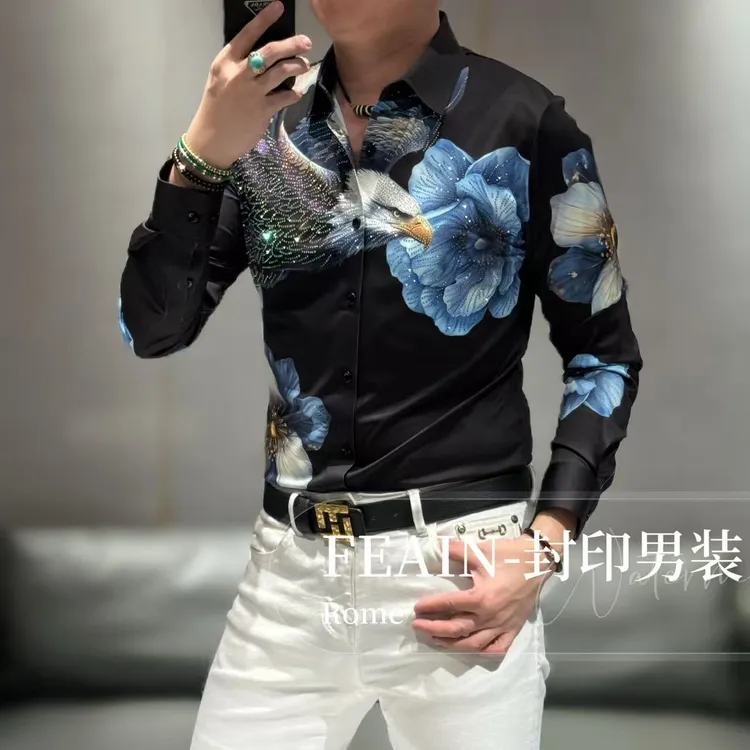 高端男士弹力莱卡大展宏图奥钻点缀长袖衬衫72626