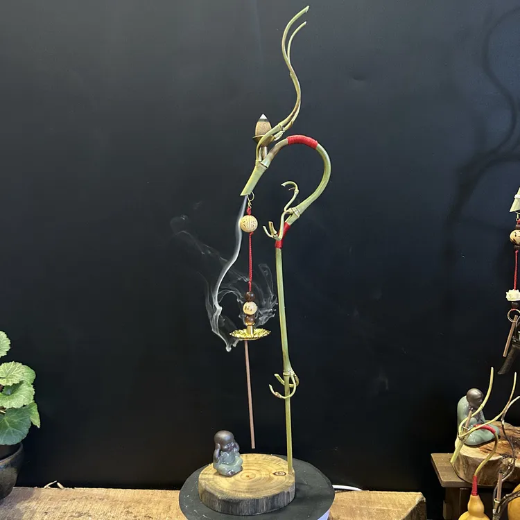 精品国风竹制龙挂香+实木底座【倒流香线香两用款】高度45cm左右
