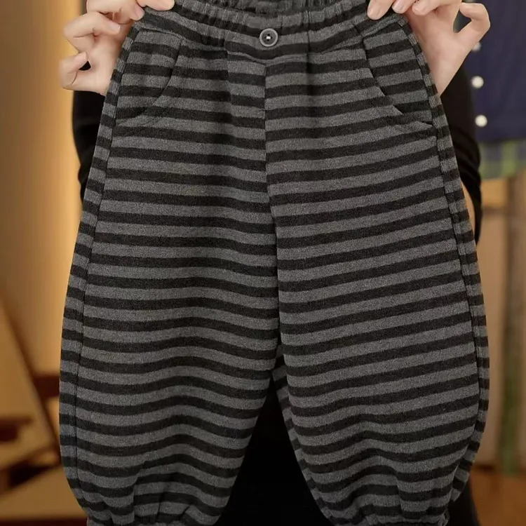 幂姐童装 儿童裤子冬季新品休闲一体绒宽松简约条纹卫裤加厚裤子