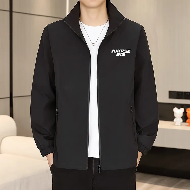 成熟高端潮流薄款男士早秋外套男士立领休闲百搭夹克简约韩版帅气