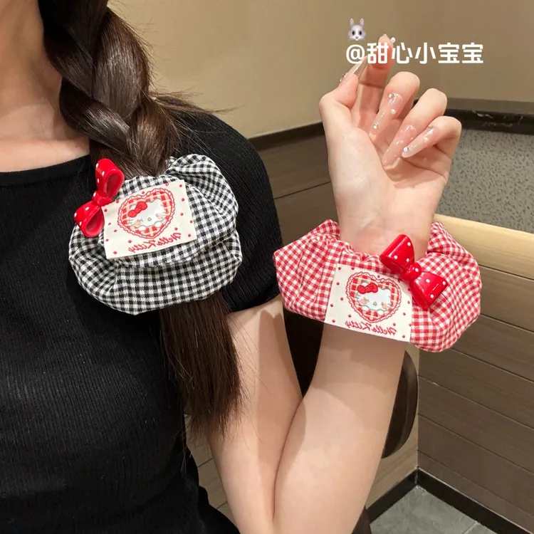 韩版新款甜美格纹大肠发圈百搭可爱高弹力丸子头肥肠发圈发饰