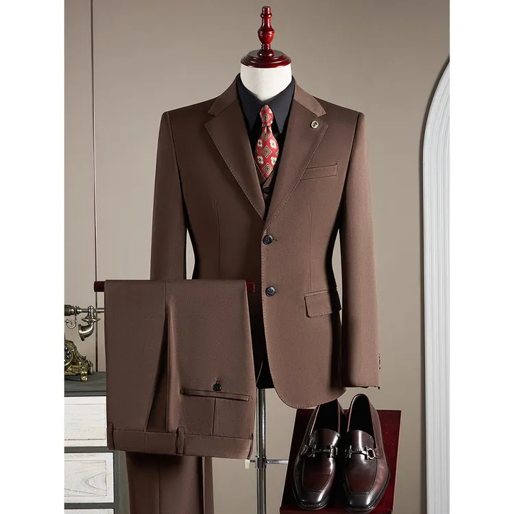高端羊毛西装男套装商务正装结婚礼服时尚修身大码新郎西服三件套
