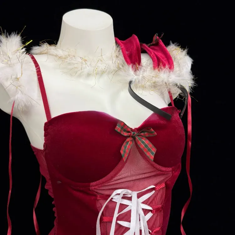 【萌心软兔！】圣诞性感套装纯欲小胸收腰显瘦网纱丝绒包臀裙