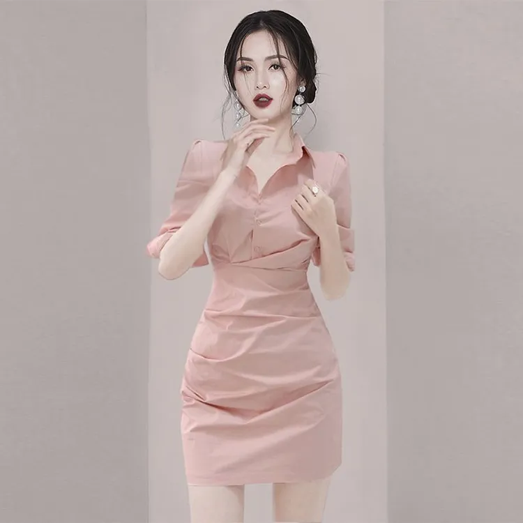 洋气修身感气质衬衫连衣裙2025夏季新款流行小个子职业女装包臀裙
