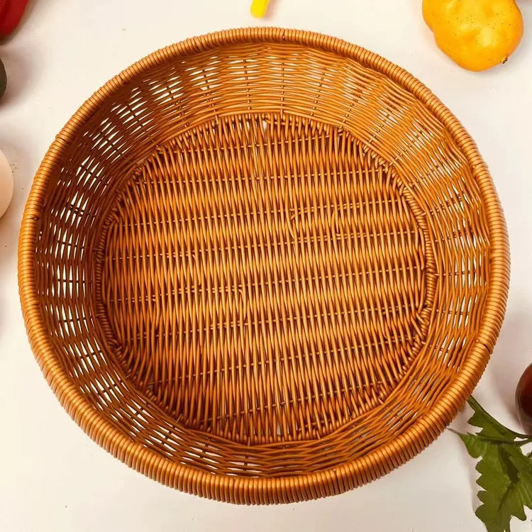 纯手工仿藤编织圆形水果筐面包早餐零食鸡蛋收纳筐厨房家用馒头筐