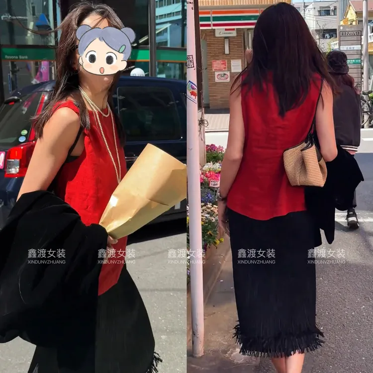 2025春夏新款时尚显瘦气质女士网红洋气两件套百搭款D6745