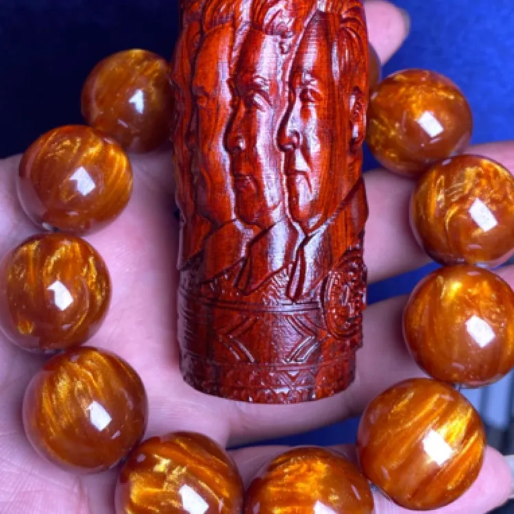 紫檀木雕雕刻手中有钱工艺手把件文玩装饰送2.0金丝财佛珠工艺品