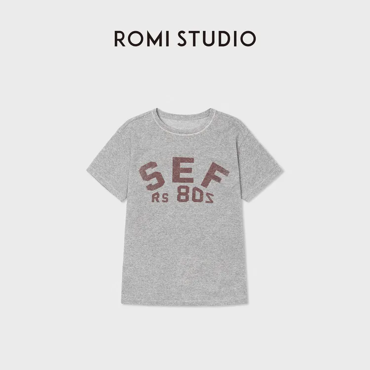 ROMI STUDIO“美式学院”棉花纱感弹力肤感印花短袖T恤RWCAS66686