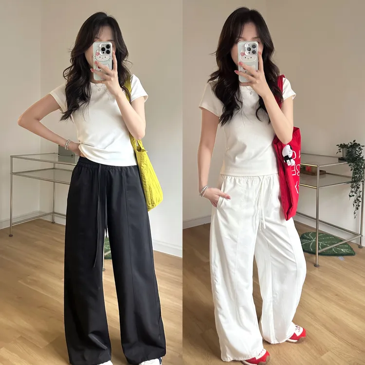 嘎子布·可束脚直筒裤！超显腿长休闲运动裤透气凉感两穿百搭黑白色