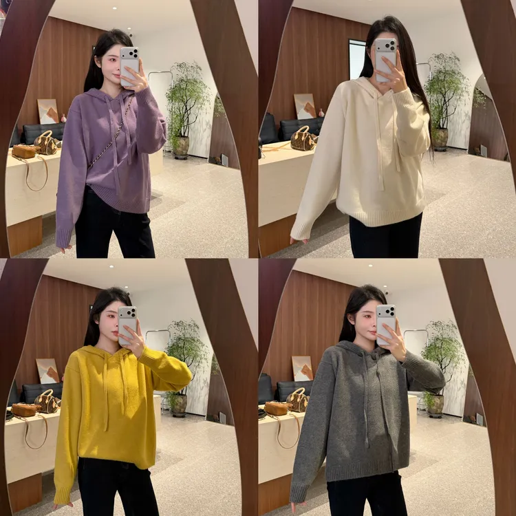 宿慕SUMU纯色经典连帽毛衣12-12冬季2025新款舒适百搭针织衫5029