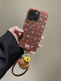 秋冬深棕格纹碎花iPhone17手机壳苹果16pro手绳15promax女14pro13