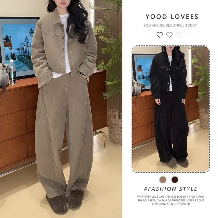 慵懒风炸街网红款长袖单排扣外套秋冬季潮流工装风休闲长裤两件套